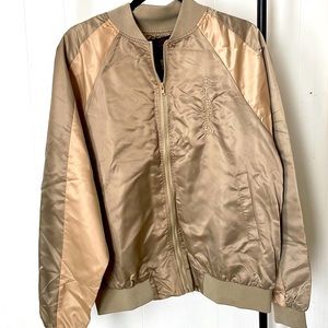 NWOT Liquor and Poker Men's Satin Roller Derby Beige Gold Neutrals Jacket Medium